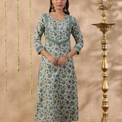 Shuddhi green and blue Semi Aline Kurta