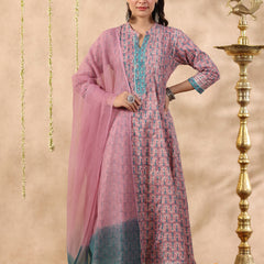 Shuddhi purple and teal green piece kurta and duppatta set