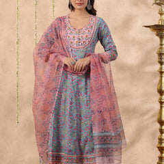 Shuddhi green and baby pink 2 piece kurta and duppatta set