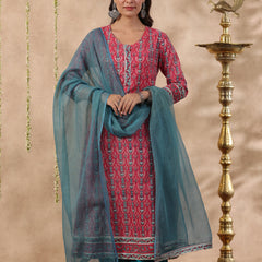 Shuddhi Pink and teal green kurta and duppata set