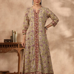 Shuddhi Yellow and Green A line kurta