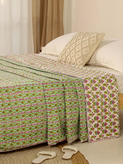 Green Dohar Reversible Bed Spreader