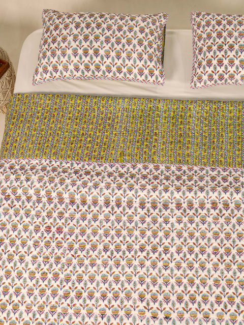 Olive Green Quiltted Reversible Bedcover