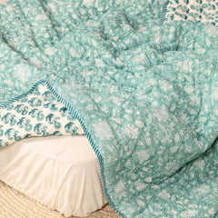 Teal and Light Blue Single Bed Reversible Quilted Razai