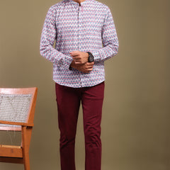 Chevron Printed Pink & Gray Men's Shirt