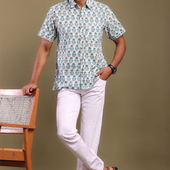 Blue & Gray Floral Printed Men's Shirt