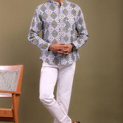 Blue & Green Printed Men's Shirt