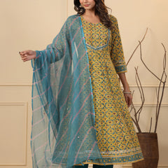 Munsell Yellow Anarkali Kurta With Duppatta