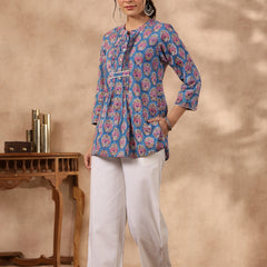 Shuddhi blue and white top