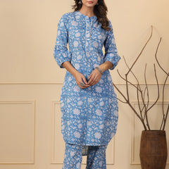 Cerulean Blue Button Down Kurta Set