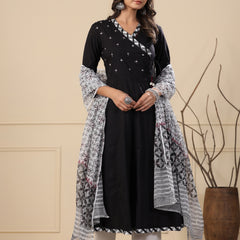 Jade Black Angrakha Kurta Dupatta Set