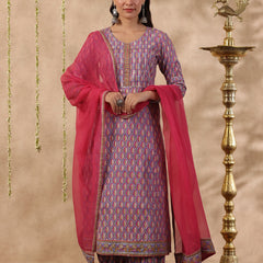 Shuddhi purple and red 3 piece kurta set