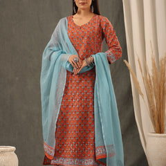 Shuddhi Bric Red And Saphire Blue Kurta And Duppatta Set