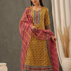Mustard Cotton kurta Dupatta Set