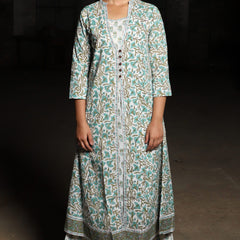 Shuddhi Green Tonal A line Kurta And Pant Set