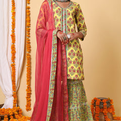 Yellow and Green Sharara Set