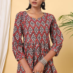 Scarlet Red Handblock Printed Tier Top