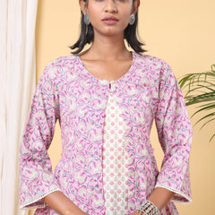 Pink and Mauve handblock printed double top.