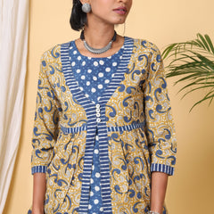 Mustard Handblock Printed Double Short Top