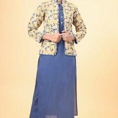 Canary Yellow With Indigo Short Cotton Quilted Jacket