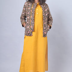 Soot Black With Honey Yellow Cotton Quilted Jacket