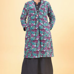 Pine green with mulberry collared long velvet jacket