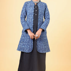 Indigo With Cloud Grey Cotton Quilted Jacket