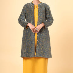 Phthalo Green With Olive Green Long Velvet Jacket