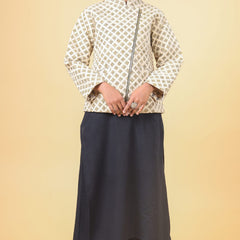 Cosmic Latte With Canary Yellow Short Cotton Quilted Jacket