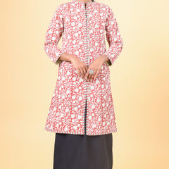 Brick Red With Beige Cotton Quilted Jacket