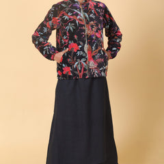 Zade Black Short Velvet Bomber Jacket