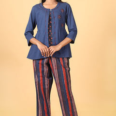 Shuddhi Indigo and brick red handblock printed double top