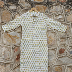 Off White & Yellow Cotton Kurta
