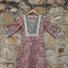 Salmon Pink With Pista Green Straight Kurta