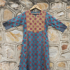 Lapis Lazuli blue with combination of Blush Pink A line Kurta