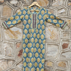 Pine Green & Lemon Yellow Straight kurta