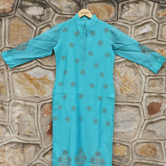 Coral Blue Straight Chanderi Kurta
