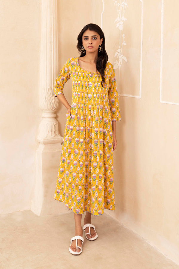 Yellow Pleated Dress