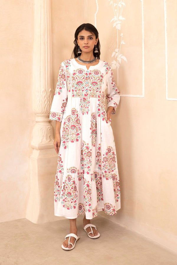 White Mughal Motif Dress