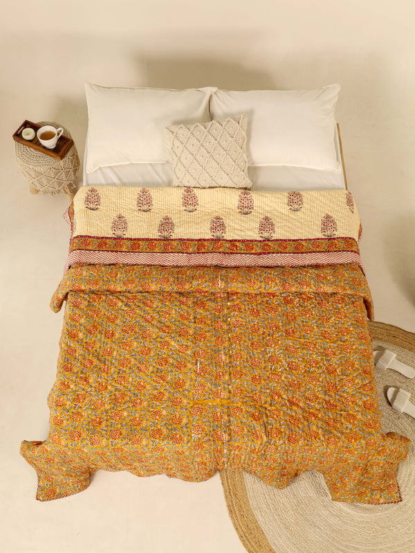 Mustard Yellow Reversible Quilted Bed Razai