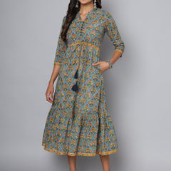 Shuddhi powder blue with mustard dress