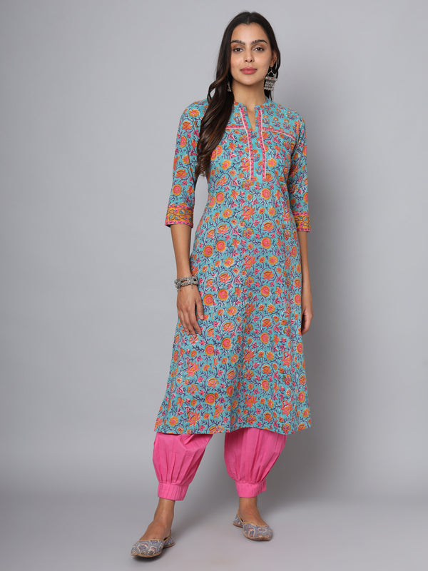 Shuddhi sea green and yellow kurta