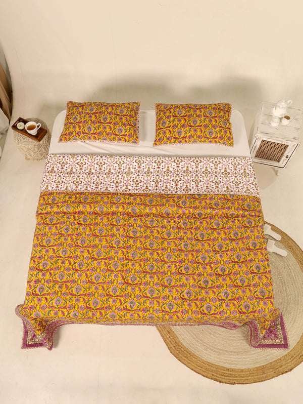 Mustard Yellow Quilted reversible Bedcover