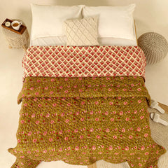 Olive Green and Red Reversible Quilted Bed Razai