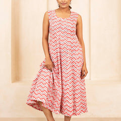 Zigzag Bloom Handblock A-Line Dress