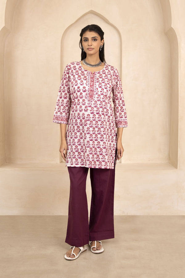 Mauve and Magenta Handblock Printed Short Kurti
