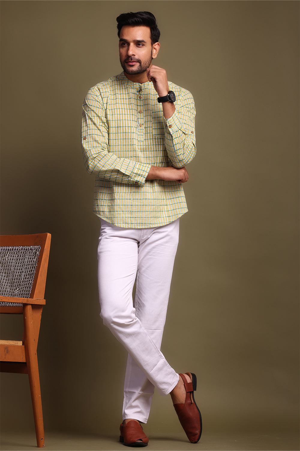 Yellow & Green Striped Men's Shirt β Shuddhistore