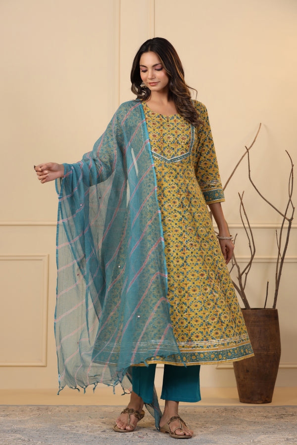 Munsell Yellow Anarkali Kurta With Duppatta