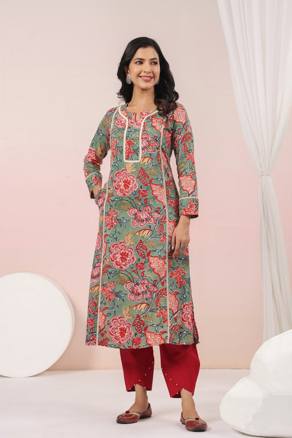 Shuddhi  Green and Red Semi Aline