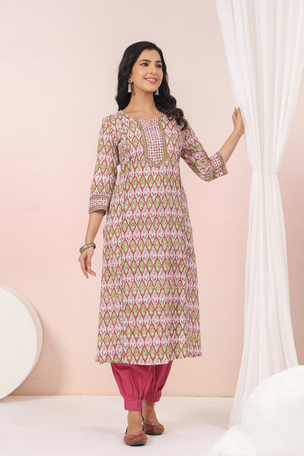 Shuddhi  Pink and Green A line Kurta